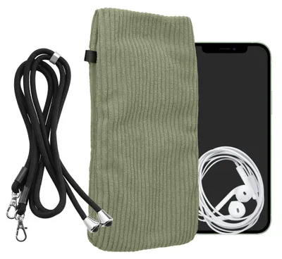 Produktbild von kwmobile Handytasche für Smartphones XL - 6,7/6,8" Handy Tasche - Cord Handy Hülle Graugrün mit Kordel - Tasche mit Handykette 16,7 x 9,5 cm Innenmaße