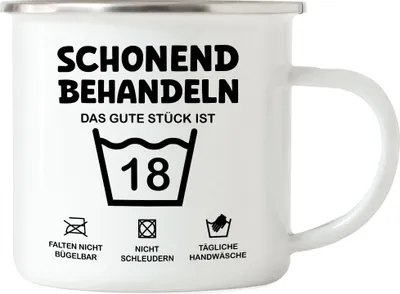 Produktbild von Schonend Behandeln Das Gute Stück ist 18 Emaille Tasse 18. Geburtstag Lustiges Geschenk
