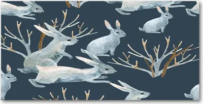 Produktbild von Tulup® Leinwandbild - 140x70 cm - Wandkunst - Drucke auf Leinwand - Leinwanddruck  - Tiere - Blau - Kaninchen im Winter
