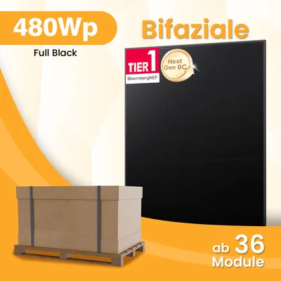Produktbild von Powerness®480WpX36 BC Bifaziale Full Black Solarmodule für Balkonkraftwerke Photovoltaik Glas-Glas (36 Stück)
