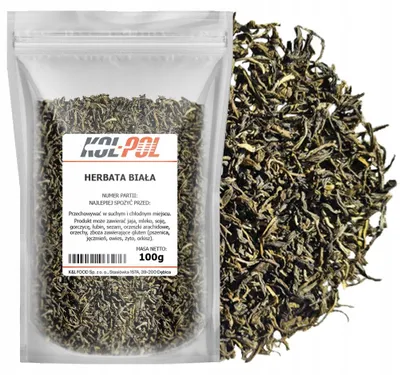 Zdjęcie produktu dla HERBATA BIAŁA OP 100g Liściasta aromatyczna naturalna wysoka jakość Kol-Pol