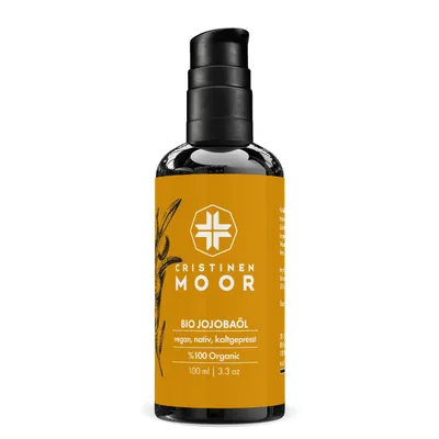 Produktbild von Cristinen Moor Bio Jojobaöl 100 ml - kalt gepresstes Hautpflegeöl - e Bio-Kosmetik und clean Beauty, Körperpflege und Massageöl