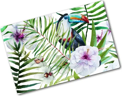 Produktbild von Tulup Glas Herdabdeckplatte - 80x52 cm - Glaskeramikkochfeld-Abdeckung Spritzschutz Glasabdeckplatte - Einteilig - Tiere - Tropischer Tukan - Mehrfarbig