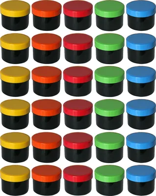 Produktbild von 30 Salbendosen, Cremedosen 35ml schwarz mit farbigen Deckeln - hergestellt in Deutschland