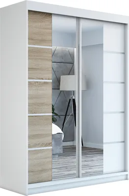 Produktbild von Schwebetürenschrank Kleiderschrank ERO  160 cm Schrank Garderobe Spiegel.Verschiedene Farben (Weiß, Schwarz, Somona). Möbel vom Hersteller!