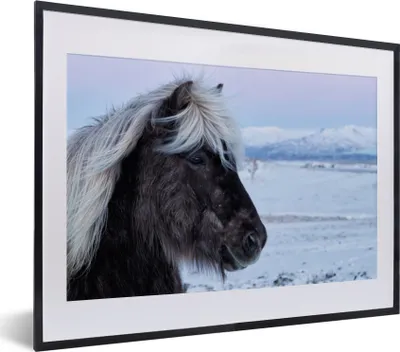 Produktbild von MuchoWow® MuchoWow® Gerahmtes Poster Pferd - Schnee - Braun 40x30 cm - Poster mit zchwarzem Bilderrahmen - Bilderrahmen - Poster im Rahmen