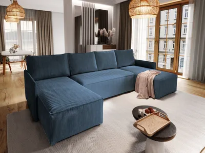 Produktbild von Masseno Ecksofa TRES mit Schlaffunktion U-Form, Sofa mit Bettkasten, Wohnzimmersofa, Couch, Soffa, Bettsofa, Couchgarnitur- Blau, POSO 05