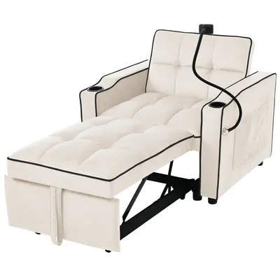 Produktbild von Abrihome 3-in-1 Ausziehbar Schlafsofa mit Schlaffunktion, Schlafstuhl Gästebett mit Getränkehaltern und Handyhalter, Beige