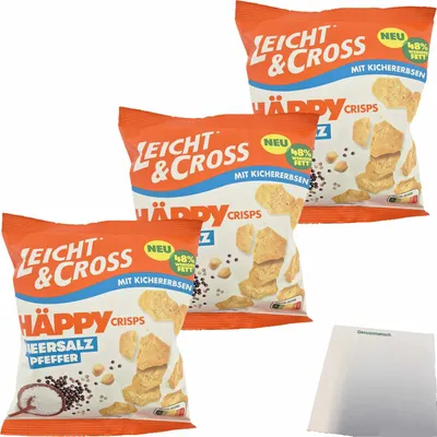 Produktbild von Leicht & Cross Häppy Crisps mit Kichererbsen Meersalz Pfeffer 3er Pack (3x80g Packung) + usy Block