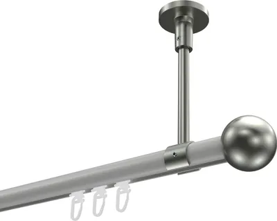 Produktbild von Interdeco Innenlaufstange / Gardinenstange mit Innenlauf Weiß / Edelstahl-Optik, Typ Sonette Luino (Kugel) Deckenmontage, 20 mm Ø 1-läufig, 400 cm