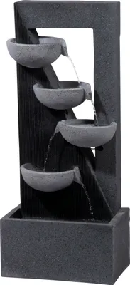 Produktbild von dobar Großer Design-Gartenbrunnen mit Pumpe und LEDŽs, XL-Brunnen mit 4 Wasserschalen aus Kunststein, 40 x 25 x 92 cm, grau
