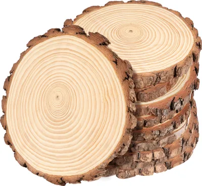 Produktbild von Holzscheiben 10 Stück, Baumscheiben 14-15cm, Naturholz Kiefer ohne Loch 1cm Dicke, Runde Holzplatten zum Basteln, DIY Deko für Hochzeit Weihnachten