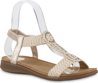 Produktbild von VAN HILL Damen Riemchensandalen Sandalen Bequeme Strass Cut-Outs Schuhe 841643, Farbe: Gold, Größe: 38