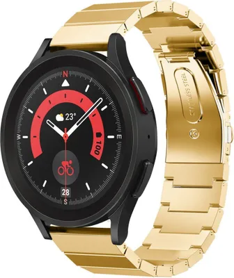 Produktbild von Strap-it Metallarmband - Kompatibel mit Samsung Galaxy Watch 5 Pro Armband Ersatzarmband Edelstahl - Faltschließe - Hochwertiges Material - für Smartwatch 20mm Armband Gold