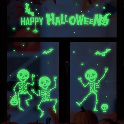 Image de Autocollants pour fenêtres sur le thème d'Halloween, 2 feuilles, décorations lumineuses pour fenêtres pour Halloween
