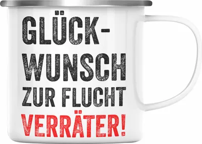 Produktbild von Trendation - Jobwechsel Emaille Tasse Geschenk Kollegin Kollege Lustig Abschiedsgeschenk Sprüche Glückwunsch Zur Flucht (Silber)