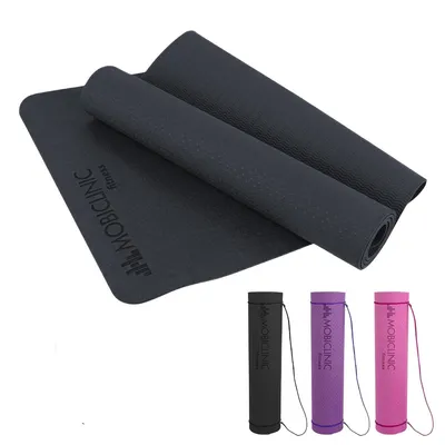 Image de Mobiclinic, tapis de yoga, sangle incluse, 6mm d'épaisseur, , antidérapant, lavable, imperméable, fitness, sport, flexible, TPE, couleur noir