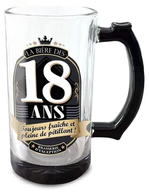 Bierglas zum 18. Geburtstag, 50 cl, Höhe 15 cm, klar