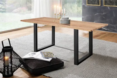 Produktbild von Baumkante Esstisch Indisches Rosenholz naturbelassen 180 x 90 schwarz MAREK