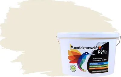 Produktbild von RyFo Colors Bunte Wandfarbe Manufakturweiß Creme 10l - weitere Grau Farbtöne und Größen erhältlich, Deckkraft Klasse 1, Nassabrieb Klasse 1