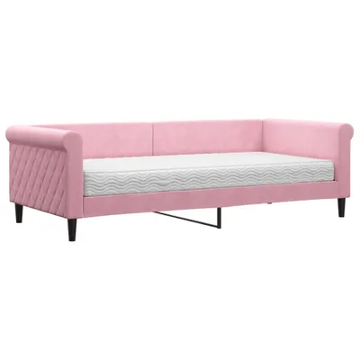 Image de vidaXL Lit de jour avec matelas rose 90x200 cm velours