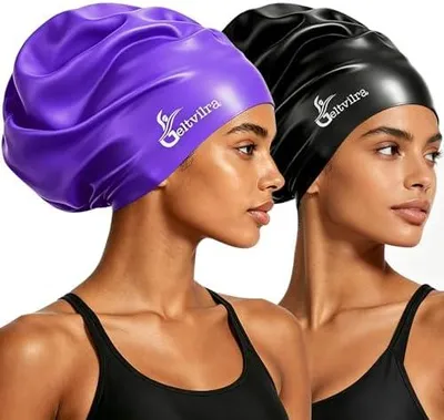 Produktbild von Extra große schwarze Badekappe für Zöpfe, Dreadlocks und langes Haar aus Silikon für Damen, Herren und Mädchen
