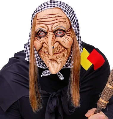 Produktbild von Maske Horror "Hexe mit Haaren und Kopftuch"