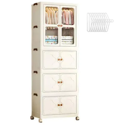 Produktbild von SevenComfort Kleiderschrank 177 x 65 x 39cm Faltbarer Mehrzweckschrank mit magnetische Türen 10 Kleiderbügel für Wohnzimmer Schlafzimmer Weiß