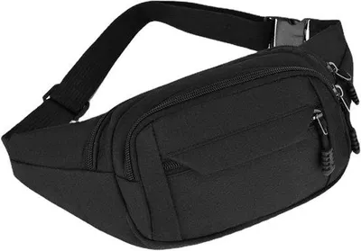 Image de Sac banane imperméable pour le sport et les activités de plein air - Sangle de taille réglable pour la randonnée, la course à pied et les voyages - Unie, noir, taille unique