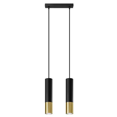 Image de Lampe suspendue LOOPEZ 2 noir/doré 2xGU10 10W acier 90x6x30cm Sollux Lighting
