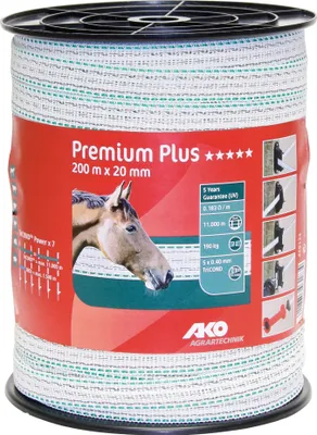 Produktbild von 200 m Weidezaunband Premium Plus Breite 20 mm Bruchlast 190 kg 5 x 0,40 mm TRICOND
