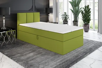 Produktbild von Boxspringbett, Jugendbett NASI 100x200 (Rechts) mit Bettkästen, Bonell-Matratze und Topper. Farbe: Grün.