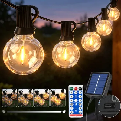 Solar-Lichterkette 15 m, 22 G40 LED, warmweiß, IP44, Fernbedienung
