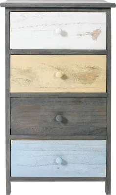 Produktbild von Rebecca Mobili Schmale Kommode mit 4 Schubladen aus Holz, grau, blau und weiß