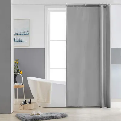 Produktbild von Duschvorhang, schimmelresistent, grau, klein, Polyestergewebe, wasserdicht, maschinenwaschbar, Badewannenvorhang, 80 x 180 cm, 8 Haken