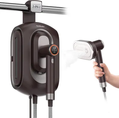 Produktbild von Dampfbügelstation 1600W, 3 Dampfstufen, 30s Aufheizen, 1,2L Wassertank, Platzsparend mit Wandmontage, Trocken- & Dampfbügeln für Kleidung