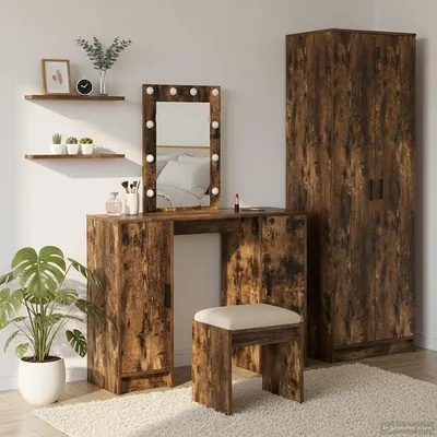 Imagen del producto de Mesa de tocador, color marrón, 102 x 33 x 135 cm, madera, tocador, tocador, tocador, tocador, ideal para maquillaje en el dormitorio - B