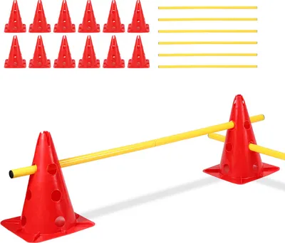 Immagine prodotto di Aopunly set di 6 ostacoli per l'agilità, pali per lo slalom, set di ostacoli per l'addestramento dei cani, in plastica per l'addestramento alla coordinazione