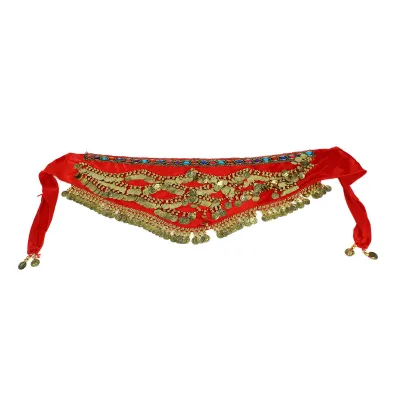 Produktbild von Bauchtanz Hüfttuch, mit Kunstmünzen-Fransen, Wrap-Skirt Design, für Bauchtanz und Oriental Dance, Rot