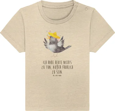 Produktbild von Mr. & Mrs. Panda Babyshirt Rabe Sombrero 12. - 18. Monat - Natural Raw - Geschenk, Lustige Sprüche, Spruch Positiv,  T-Shirt, Baby Shirt, Motivation, Elster, Vögel