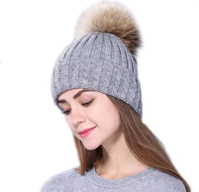 Produktbild von Damenmütze mit Kunst-Fell-Bommel, Winter-Mütze, Bommelmütze, 54-59 cm - GLACIA Grau