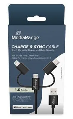 Obrázek produktu pro MediaRange MRCS246, 1 m, USB A, USB C/Micro USB-A/Lightning, USB 2.0, 0,48 Gbit/s, Černá