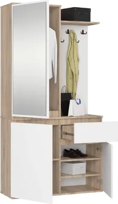 Produktbild von BDW, ENTRO Flurgarderobe-Set mit Spiegelschrank, 95x183x35cm, Eiche Sonoma / Weiß