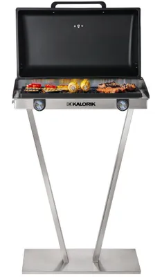Produktbild von KALORIK Elektrogrill inkl. Abdeckung Edelstahl Gartengrill Barbecue-Grill Standgrill 2500W – XXL-Grillplatte 2 Zonen 58 cm IPX4