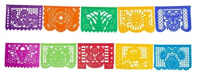 Papel-Picado-Girlande 5 m, handgefertigt, klassisch, 10 Blätter