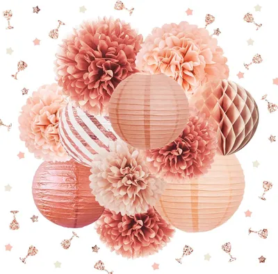 Produktbild von NICROLANDEE Roségold Hochzeits Party Dekorationen – 12 Stück Seiden-Pompons, Papierlaterne, glitzerndes Konfetti 30g für Valentinstag, Hochzeit, Brautparty, Babyparty, Bachelorette