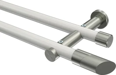 Produktbild von Interdeco Gardinenstange / Vorhangstange Weiß / Edelstahl-Optik, Typ Platon Verano (Schräge Bicolor) ohne Ringe, 20 mm Ø 2-läufig, 260 cm