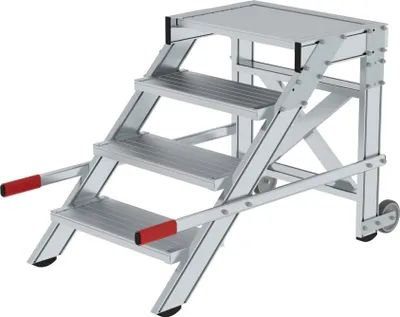 Produktbild von Arbeitspodest fahrbar | Stufenbreite 60cm | 4 Stufen | Aluminium geriffelt | Rutschfeste Kunststoffschuhe