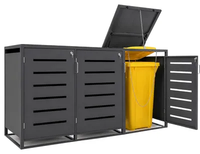 Produktbild von Mülltonnenbox Müllbox Mülltonnenverkleidung mit Schloss - BASIC - 3er - Anthrazit - 240l - 3 Türen