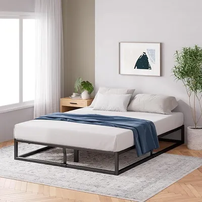 Produktbild von Joseph Lattenrost, 180 x 200 cm, mit Holzlatten, Kingsize-Bettgestell aus Metall, Höhe 25 cm, für Aufbewahrung, einfache Montage, Schwarz